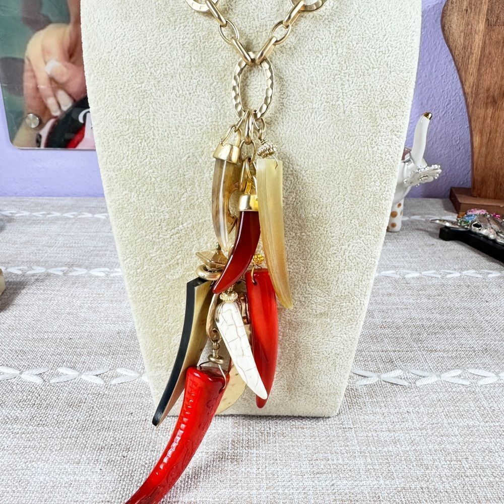 Chicos Ana Lariat Lucite Horn Charm Necklace